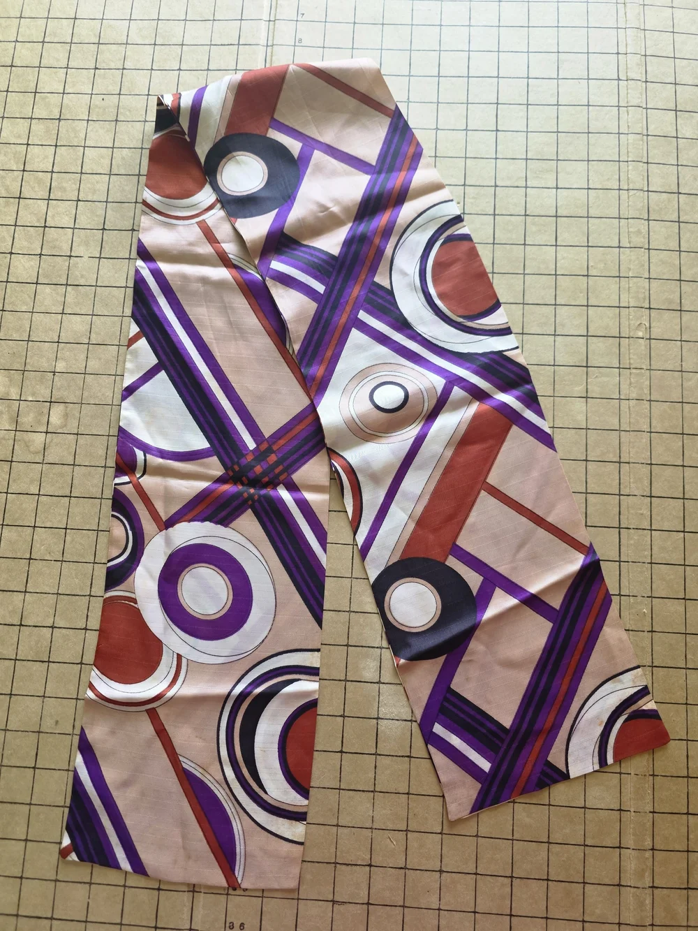 Vintage 1960s Mod Geometric Scarf Pucci Style Abstract Purple Long Neck Mod